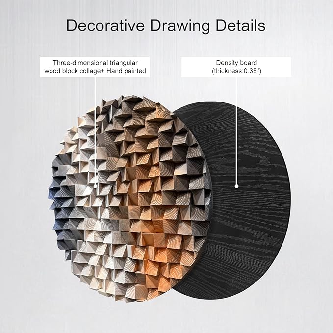 LIUZEYUE - 3D wooden block painting gradient coffee white art background wall wooden block abstract geometric wall decoration living room/bedroom/office modern minimalist style decoration Diameter 23.6"