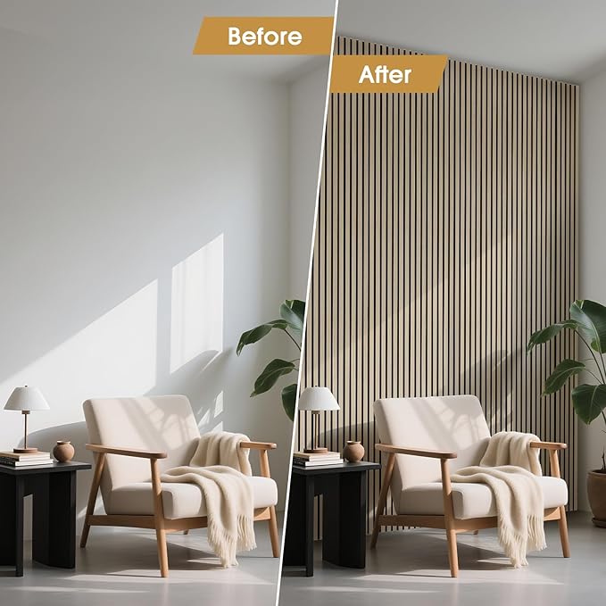 Acoustic Wood Slat Panels 4 Pack 106" x 12.6", Soundproof Wooden Wall Panels, 3D Fluted Panel for Interior Wall Decor, Living Room, Bedroom - Oak (Cover Approx. 37 sq.ft)