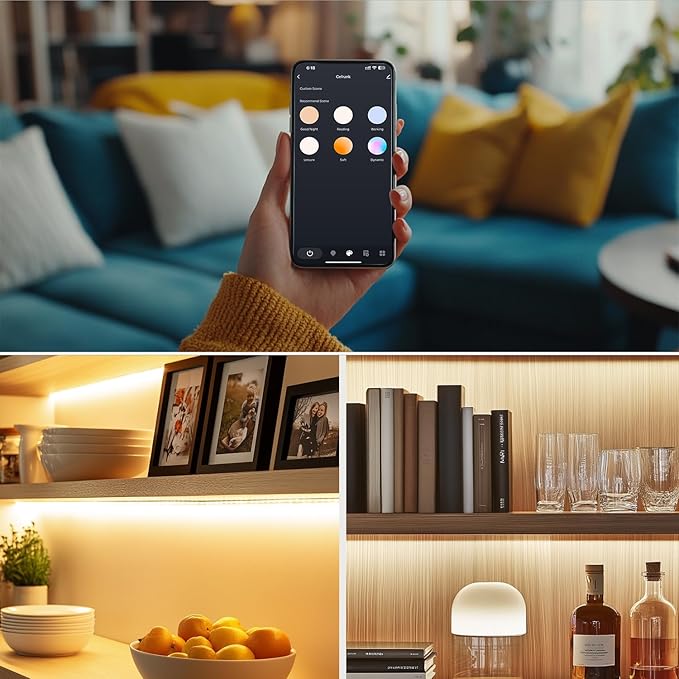 Cefrank Smart Under Cabinet Lighting, 4-Pack 12" V Shape LED Light Bar Kit - Dimmable 2700K to 6000K Color Adjustable, Control with App - Compatible with Alexa, Google Assistant