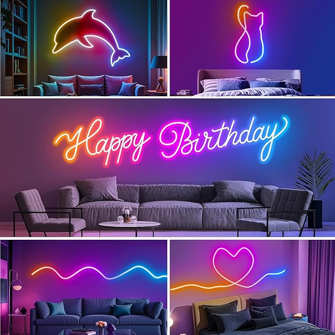 Neon Rope Lights,16.4ft RGB+IC Neon Lights 16 Million Colors Changing, Music Sync, Compatible with Alexa and Google Assistant,IP67 Waterproof Neon Rope Light for Bedroom Indoor Gaming (5M)