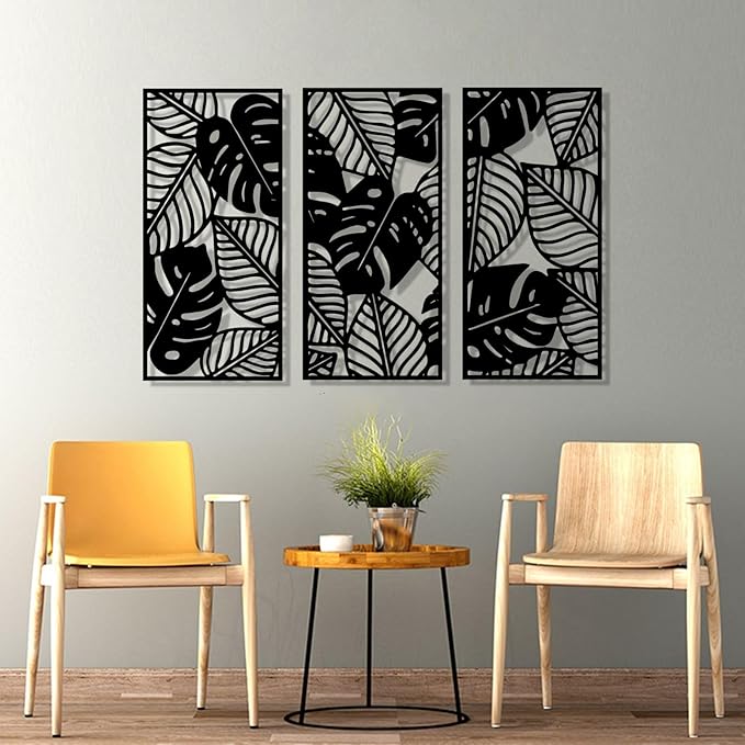 3 Pcs Large Leaves Wall Art, Tropical Palm Leaf Wall Decor, Boho Metal Leaves Wall Art Decor, Hanging Tropical Wall Decor for Living Room Bedroom Outdoor (37x18 inches / 94x45 cmx3 PCS, White)