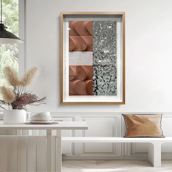 BrightA 3D Wood Wall Art Modern Style Sandstone Relief Painting Stainless Steel Water Ripple Painting Decorative Space Textural Art Office Wall Art 27.5"x39.4"