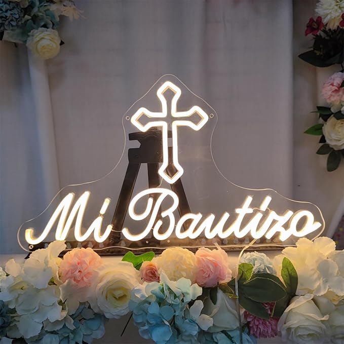 Mi Bautizo Neon Signs for Wall Decor, 21.6*12.2 inches Mi Bautizo Led Neon Light Sign perfect for Baby Birthday Decoration, Baby Shower Party, Room, Bedroom, Garden, Birthday Party, Christmas,, INSNEnN