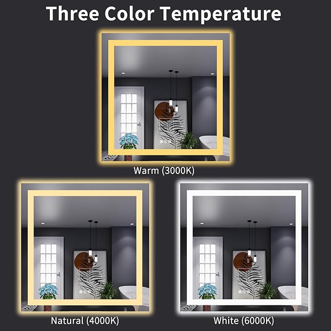 LOAAO 38"X38" LED Bathroom Mirror with Lights, Anti-Fog, Dimmable, Backlit + Front Lit, Lighted Bathroom Vanity Mirror for Wall, Memory Function, Tempered Glass, Shatter-Proof, ETL Listed