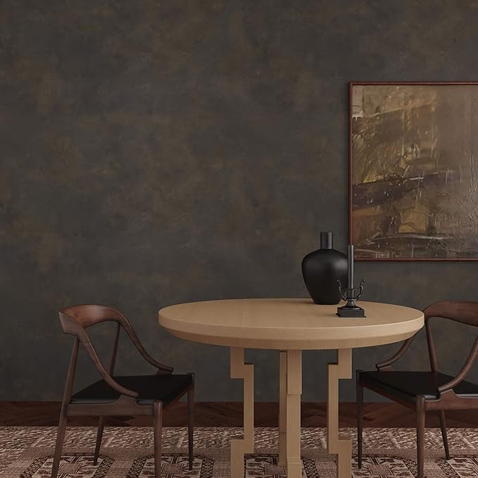 JSEVEM 16"×118" Thick Darker Black Brown Tan Grey Rusty Concrete Wallpaper Peel and Stick Waterproof Metallic Tan Charcoal Concrete Contact Paper Vinyl Adhesive Sticker for Bedroom Bathroom Gym Walls