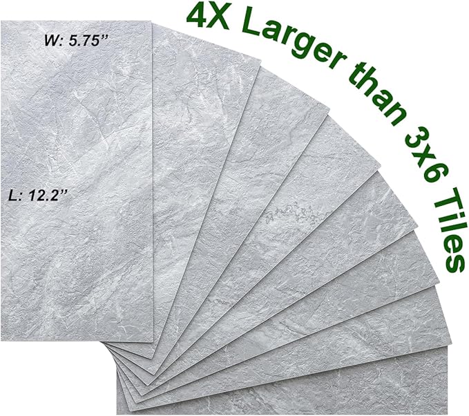 AULIGET 20-Piece Peel and Stick Backsplash Wall Tiles, 6" x 12" PVC Grey Marble Faux Stick on Tiles for Backsplash Kitchen, Bathroom, Laundry Room, Camper, Fireplace