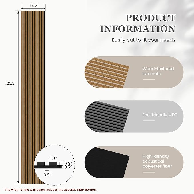 4 Pack 105.9" x 12.6" x 0.8" Acoustic Wall Panels Sound Absorbing, Wood Slat Wall Panels for Wall Decor, Soundproof Wood Wall Panels, Natural Oak