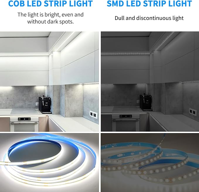 COB LED Strip Lights 100ft,6000K DC 24V Dimmable White Flexible LED Rope Lights for Bedroom,with Remote and app Control LED Lights Strip for Living Room, Shelf, Cabinet
