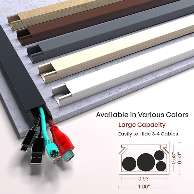 Black Cord Hider Cable Raceway - 315in Wire Cover for Cords, Hide Wires, Cord Covers for Wall Mounted TV, Cable Hider Wall Kit, Large Conduit Channel