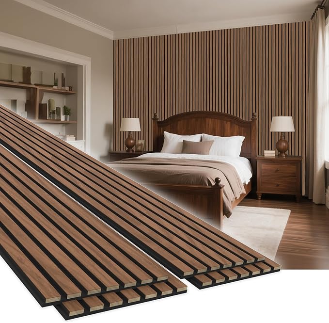 4 Pack 94.5" × 11" Wood Panels for Wall, Acoustic Soundproof Wall Slat Panels, 3D Wall Panels for Home Office Decoration, Walnut
