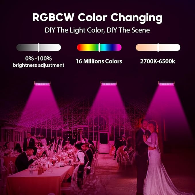 168W Smart LED Wall Washer Flood Lights, Waterproof RGBCW Color Changing Smart Light Fixtures with APP Control, Music Sync, Group, Timing Functions, Perfect for Outdoor Indoor Lighting Projects