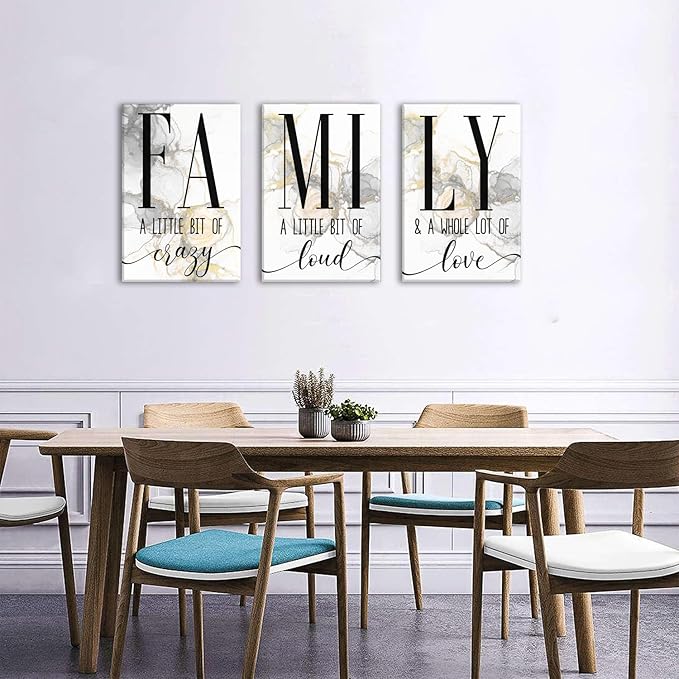 Large Family Canvas Wall Art Set of 3, Marble Fluid Texture Living Room Wall Decor Inspirational Quotes Christian Pictures Kitchen Signs Family Painting Artwork Bedroom Office Home Decorations 24x36in