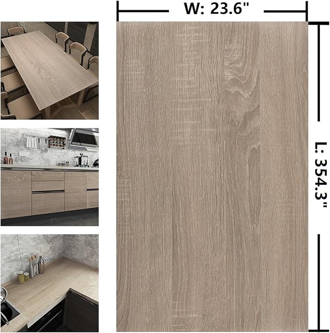 354x24 Inch Light Wood Wallpaper Peel and Stick Oak Wood Grain Contact Paper for Countertops Waterproof Thick Oak Wallpaper for Walls Kitchen Bedroom Cabinets Vinyl Wrap Grey Brown