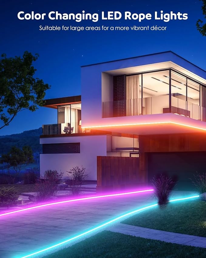 Neon Rope Lights,16.4ft RGB+IC Neon Lights 16 Million Colors Changing, Music Sync, Compatible with Alexa and Google Assistant,IP67 Waterproof Neon Rope Light for Bedroom Indoor Gaming (5M)