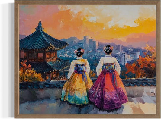 South Korea Art Print Poster, Asia Oriental Countries Culture Wall Art Asian Paintings for Bedroom Bathroom Living Room Decor 97 (South Korea, 24 x 36 inches, Wood Frame)