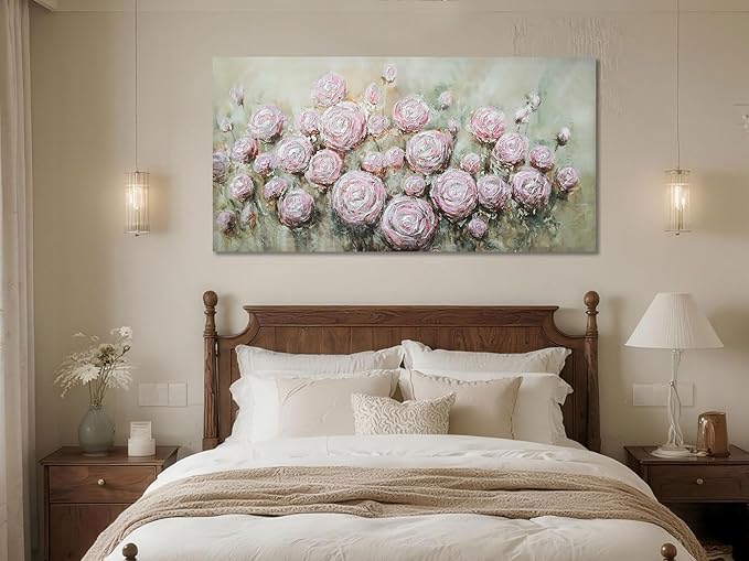Arjun Floral Wall Art Living Room Rose Canvas Wall Art for Bedroom Flower Large Painting, Christmas Gift Textured Artwork Picture Home Office Dining Room Wall Decor, 40"x20"