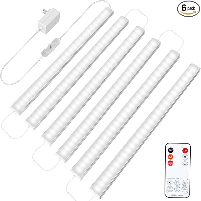Maylit Under Cabinet Lights Plug in, 6 Pcs 12 Inch Ultra Thin Under Cabinet Lighting, Super Bright Daylight White Under Counter Lights for Kitchen, Dimmable Light for Cabinet, Counter, Workbench, Desk