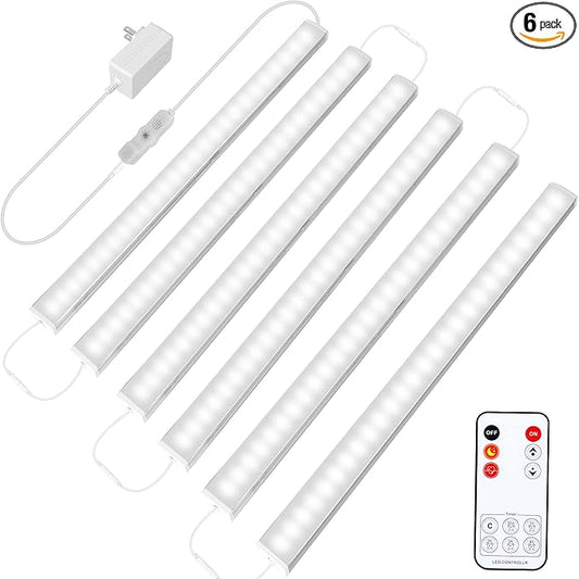 Maylit Under Cabinet Lights Plug in, 6 Pcs 12 Inch Ultra Thin Under Cabinet Lighting, Super Bright Daylight White Under Counter Lights for Kitchen, Dimmable Light for Cabinet, Counter, Workbench, Desk