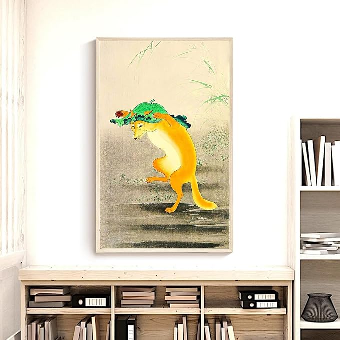 OZCONO Japanese Fox Wall Art Print, Vintage Kitsune Painting, Unframed Gallery Quality Giclée Print, UV Resistant (36L x 24W)