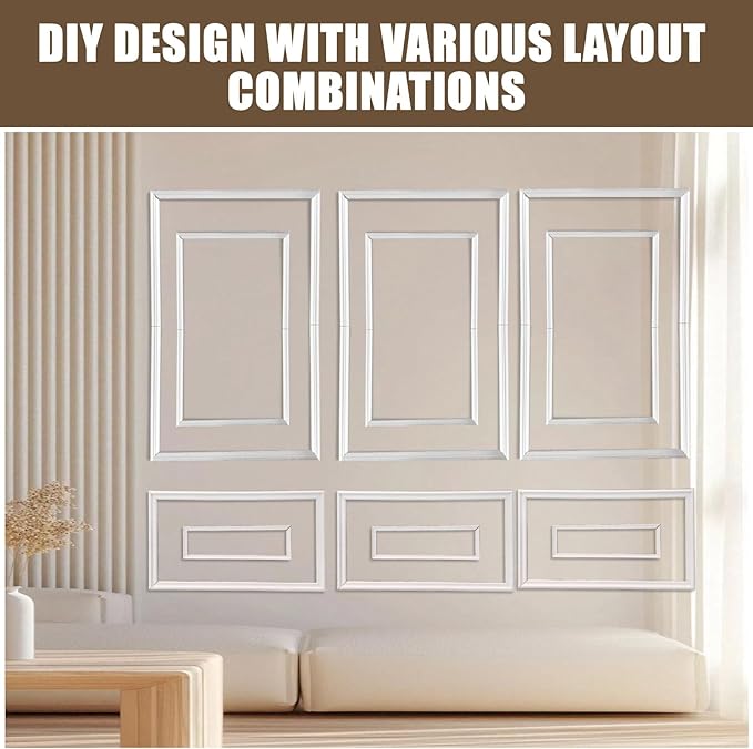 3 Set Peel and Stick Wall Molding Kit - Inner and Outer Layers Style Accent Wall Molding, Ready-to-Assemble Pre Made Wainscoting Wall Panel for Home Décor (Premium Textured Finish)