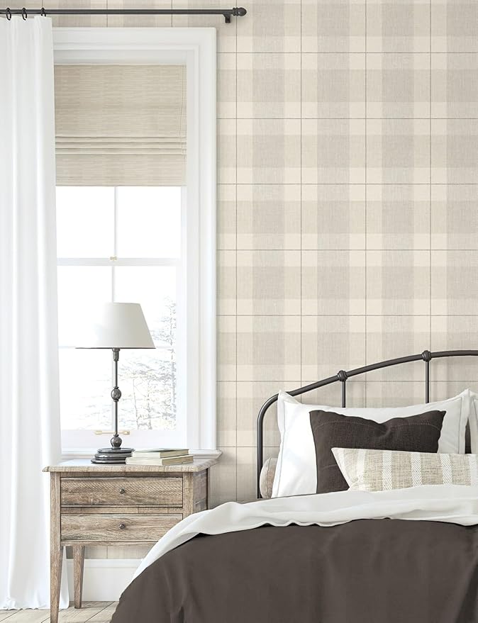 NextWall Lenox Hill Plaid Peel and Stick Wallpaper (Neutral)