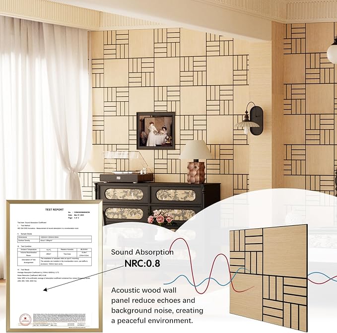 4 Packs Acoustic Wall Panels - Self-Adhesive 3D Wood Slat Wall Panel- Peel and Stick Sound Absorbing Panels for Noise Reducing - Feature Wall Decor for Home & Office