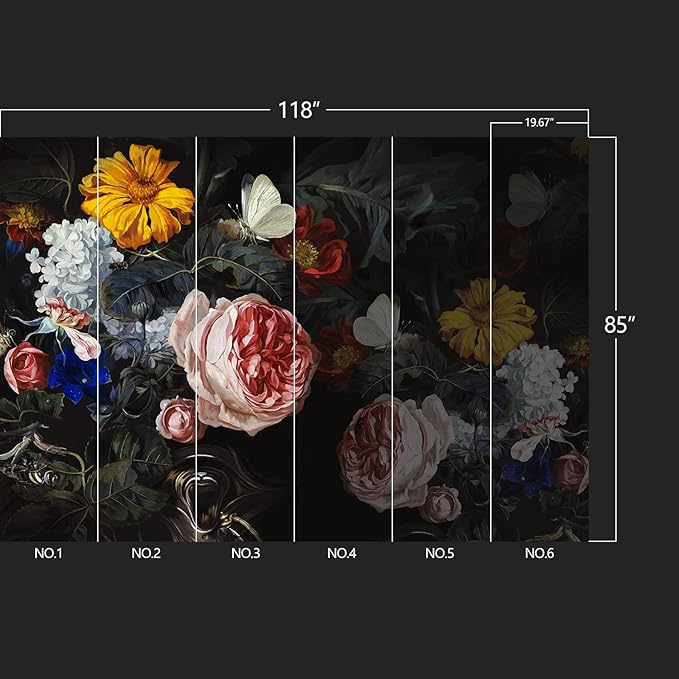 Black Floral Wall murals Peel and Stick Flowers Wallpaper for Bedroom Living Room - 85"x118"