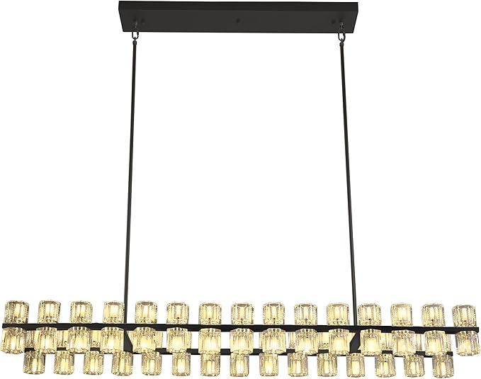 Black Rectangular Crystal Chandelier Light Fixture 53.4 in Dining Room Chandelier Over Table Modern Farmhouse Ceiling Pendant Hanging Light Fixture for Living Room, Kitchen Island (Bulb not Included)