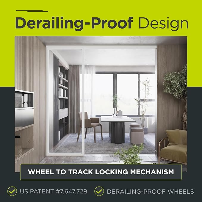 3-Panel Clear Glass Sliding Room Divider - Tempered Glass Wall Separator Screen for Office, Home, Workstation, Cubicle, Desk - Commercial & Residential Partition - 90" W x 80" H, White Frame