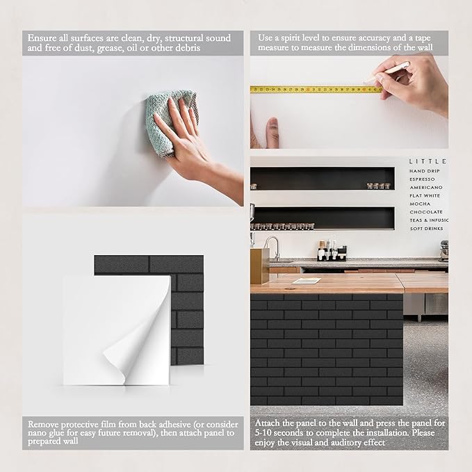 12Pack Acoustic Panels, Self-Adhesive 3D Brick Pattern Sound Proof Panels for Walls, Decorative Sound Dampening Wall Panels for Recording Studios, Offices, Home, 12"×12"×0.4", Black