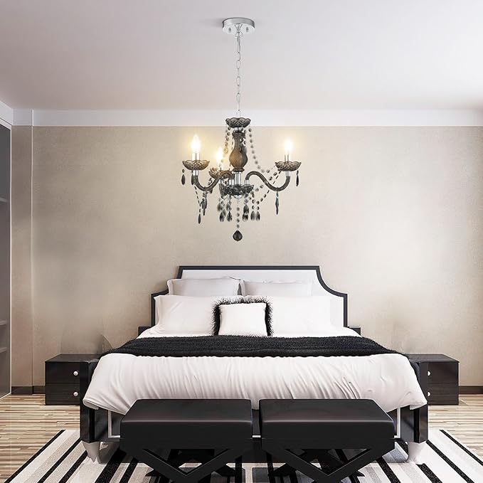 Luvkczc Black Chandelier Small Crystal Chandeliers Lighting Mini Acrylic Chandelier 3 Light Modern Pendant Light Fixtures for Restaurant, Bar, Dining Room, Bathroom