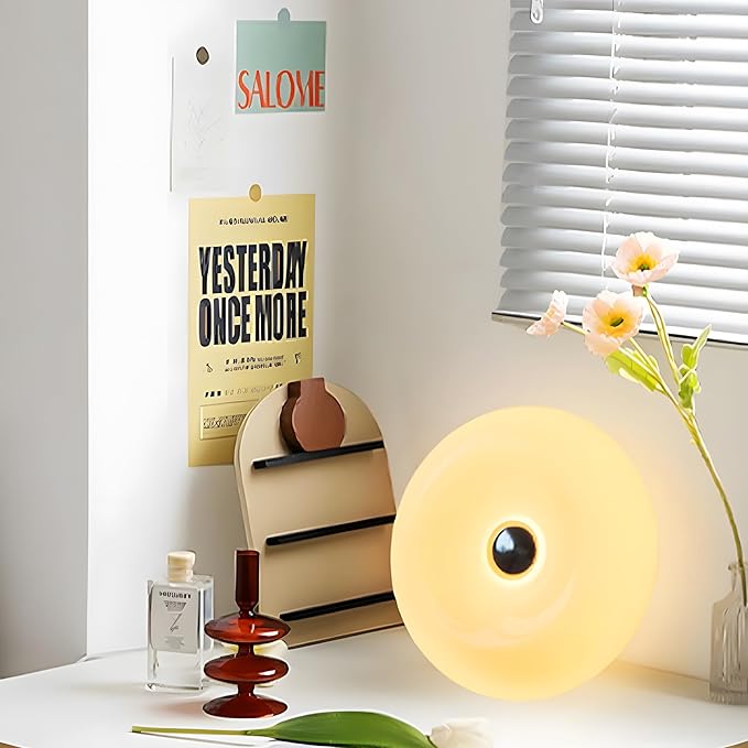 Creative Design White Donut Lamps, Plug-in Wall Sconse Or Table Lamp Dual Use Atmosphere Lamp, Modern Infinitely Dimmable White Wall Lamp Desk Light for Corridor, Bedsided Or Warm Decoration