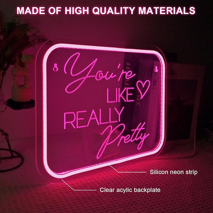 Lucunstar You're Like Really Pretty Neon Sign Pink Led Neon Light for Wall Decor Light Sign for Wedding Dimmable Switch USB Powered with Neon Lights for Bedroom Home Decor
