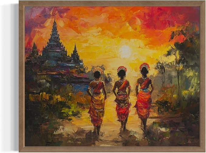Cambodia Art Print Poster, Asia Oriental Countries Culture Wall Art Asian Paintings for Bedroom Bathroom Living Room Decor 97 (Cambodia, 8 x 10 inches, Wood Frame)