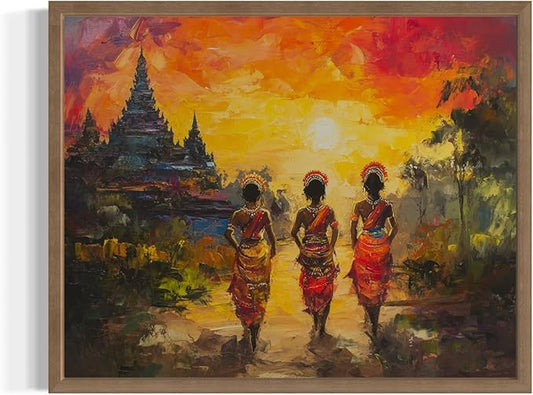 Cambodia Art Print Poster, Asia Oriental Countries Culture Wall Art Asian Paintings for Bedroom Bathroom Living Room Decor 97 (Cambodia, 24 x 36 inches, Wood Frame)