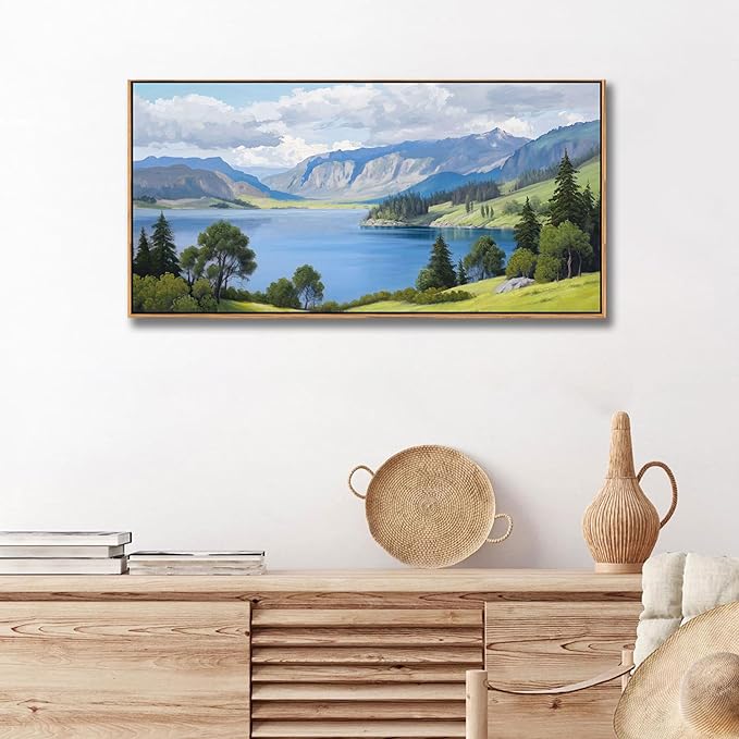 Landscape Wall Art for Living Room - with Mountain and Lake Scenery Pictures Wall Decor Large Canvas Wall Art, Forest and Nature Wall Decor for Bedroom, Green Artwork Prints for Above Bed 20×40IN