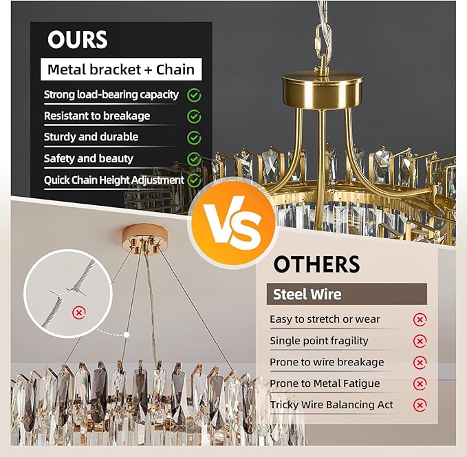 Modern Gold Round Crystal Dining room Chandelier - 19.7'' Luxury Raindrop K9 Crystals Chandeliers,Contemporary 3 Tier Ceiling Light Chandelier for Living room Bedroom Foyer Entryway (Include bulbs)