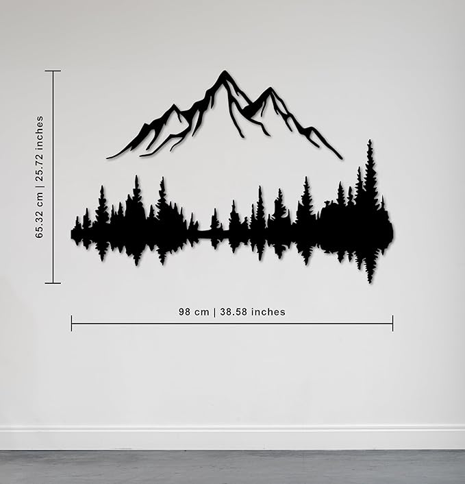Metal Wall Art | Mountain & Forest Wall Sculptures | Rustic & Modern Wall Decor for Living Room, Home, Bedroom, Office, Kitchen & Outdoor (Black, 38.58'' x 25.72'' IN)