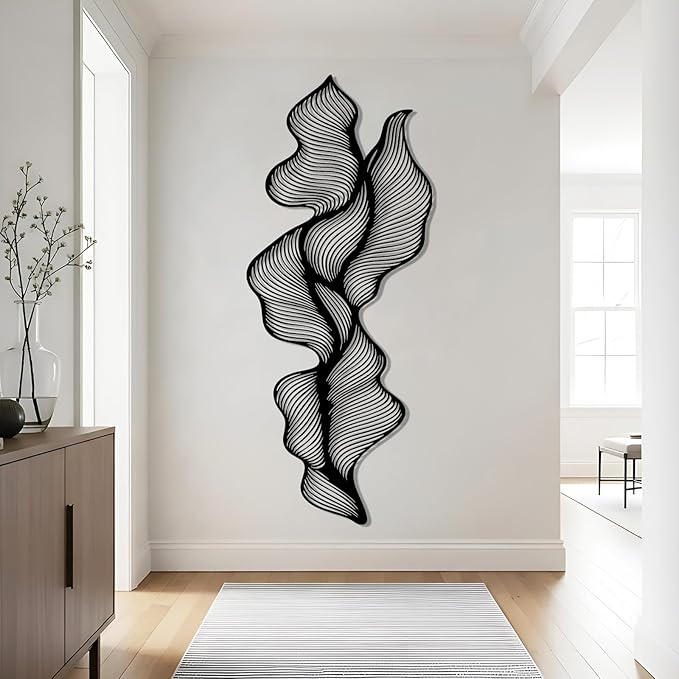 Abstract Line Metal Wall Art, Modern Luxury Line Metal Wall Decor, Irregular Geometric Wall Decor, Abstract Minimalist Line Wall Art, Contemporary Wall Hanging for Living Room (Silver, 59"x24"/150x62cm)