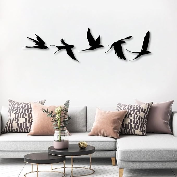 Metal Bird Wall Decor, Birds Metal Wall Decor Set of 5, Metal Birds Wall Art, Metal Birds Outdoor Decor, Bird Wall Art, Bird Art Wall Decor, Birds Sign, Metal Garden Decor (Gold, 95"x 19"| 243x50cm)