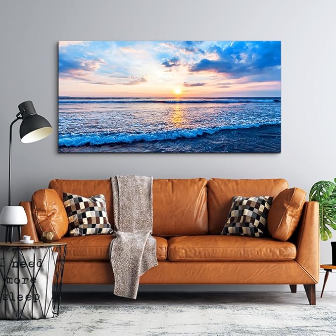 Canvas Wall Art for living room blue beach ocean sea waves landscape Wall Decor Ready to Hang Home Decorations bedroom kitchen bathroom inspirational Canvas prints posters painting wall mural Artwork