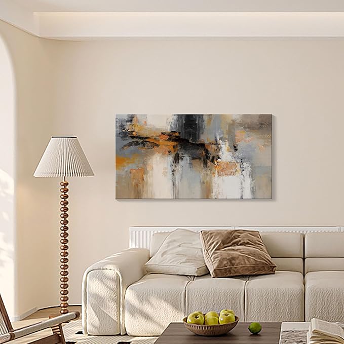 Abstract Wall Art - Large Canvas Wall Art for Living Room, Bedroom, Office - Framed Modern Wall Decor in Gray and Yellow - Artwork Paintings & Pictures