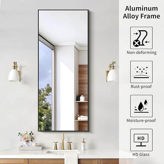 KOCUUY Black Bathroom Mirror, 20x48 Inch Rectangle Mirror for Over Sink, Modern Decorative Wall Mirror for Bedroom Living Room Bathroom, Hang Horizontal/Vertical