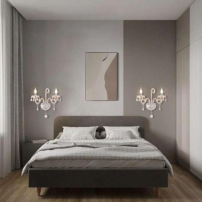 Classic Crystal Wall Sconce Crystal Wall Light 2 Lights European Style Wall Lamp with Double Head and Pendant for Hallway Living Room Luxurious Decor Lamps Hang on The Wall