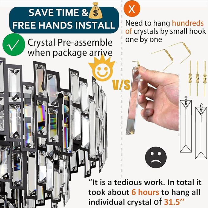 Modern Crystal Chandelier Lighting Hall Grand Living Room Stairway Chandeliers Pendant Light Fixture for High Ceiling Hanging Round Large Black & Bronze