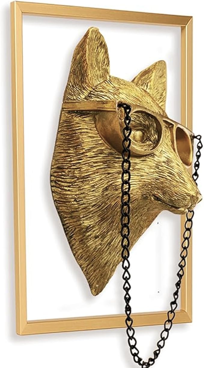 AYDIA Vintage Gold Animal Head Wall Decor, Faux Fox Decor, Wall Art, 3D Animal Sculpture, Gift Ready, Gold Fox for Home or Office.