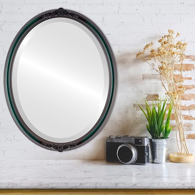 OVALCREST Oval Beveled Wall Mirror for Home Decor - Contessa Style - Hunter Green - 26" x 20"