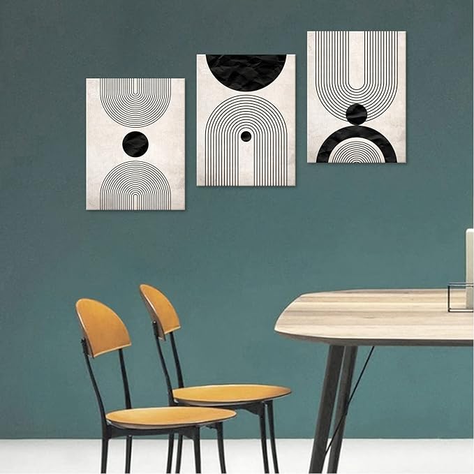 arteWOODS Wall Art Canvas Set Mid Century Boho Pictures Modern Abstract Geometric Wall Decor Minimalist Black Beige Bohemian Canvas Painting Artwork for Living Room Bedroom Office 12"x16"x3