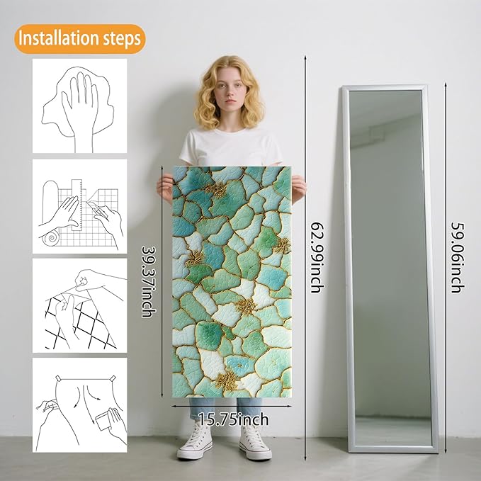 Nuxovilar Green Mosaic Hexagon Textured Peel and Stick Wallpaper, 15.75"x39.37", Self-Adhesive Contact Paper, Artistic Tile-Look Design for Bedroom, Living Room and Table Decor