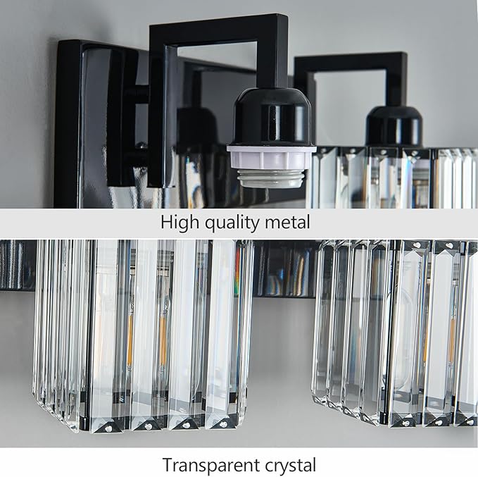Modern Bathroom Vanity Light 2-Lights Plating Black Vanity Light Crystal Wall Light Bathroom Light Fixtures